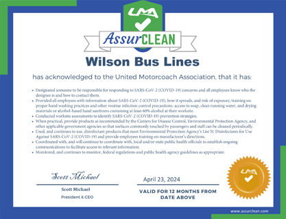 Wilson Bus AssurClean Certification
